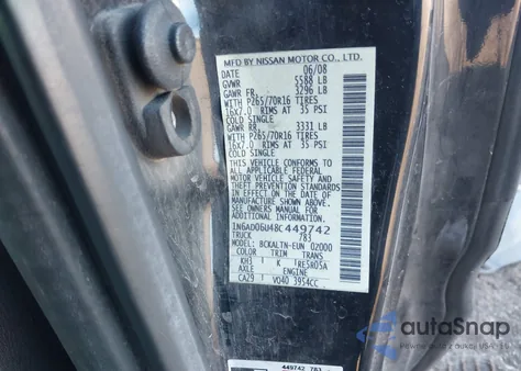 2008 Nissan Frontier Se z USA, uszkodzony, nr VIN 1N6AD06U48C449742